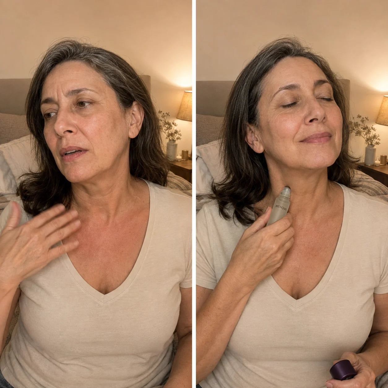 Dos momentos de la rutina de una mujer con Menova